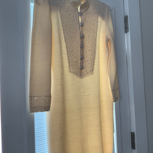 GORGEOUS Vintage St. John Collection IVORY Pearls Sequins Rhinestone Dress 6 - Picture 4 of 15